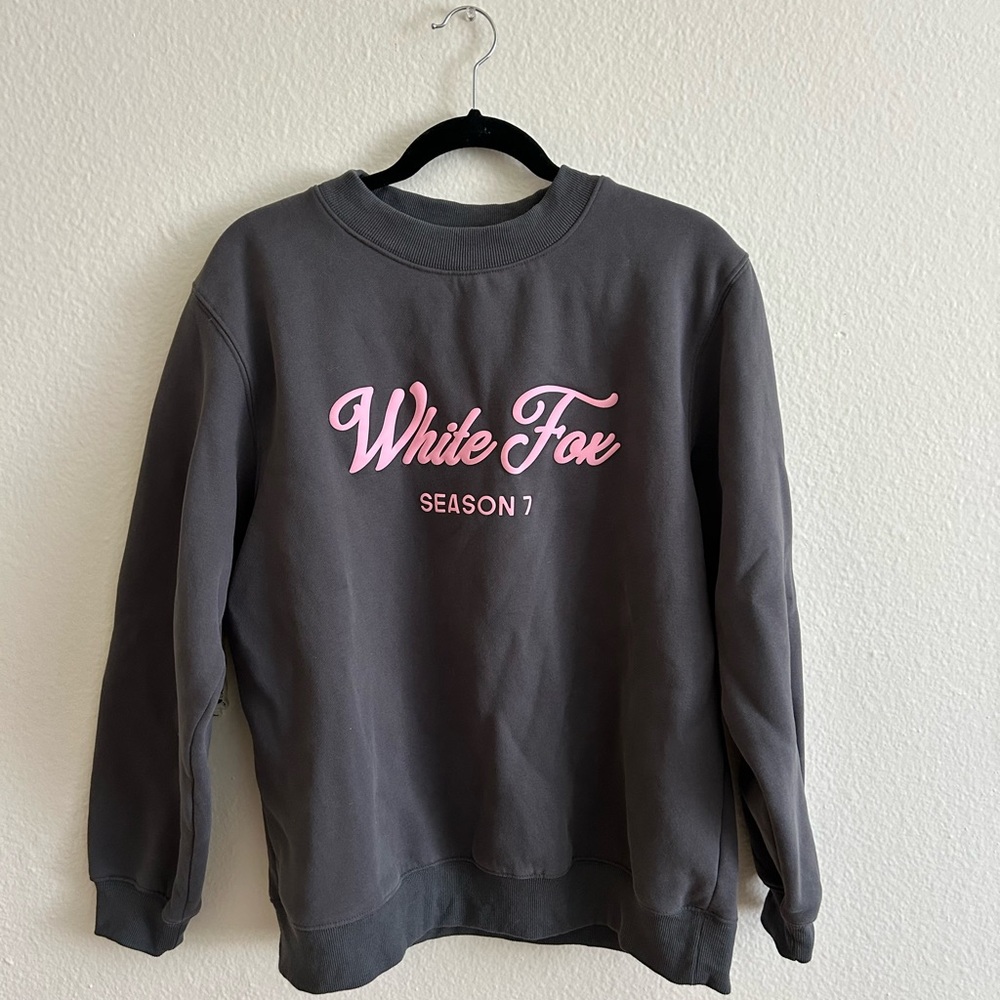 White Fox Boutique Gray Sweatshirt with Pink Logo